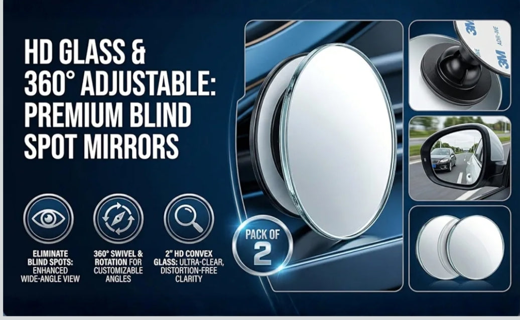 2 PCS Car Blind Spot Mirror – 360° HD Wide Angle (See Both Sides Clearly)