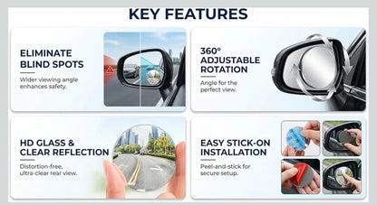 2 PCS Car Blind Spot Mirror – 360° HD Wide Angle (See Both Sides Clearly)