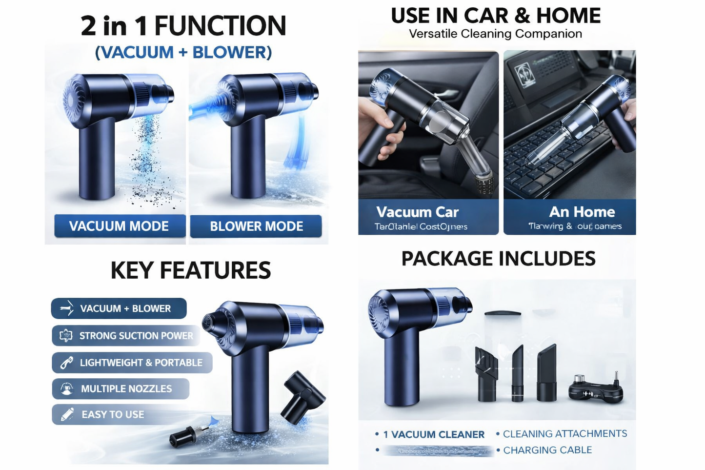 2 in One Portable Vaccum Cleaner (Vacuum + Blower) | Car & Home Use