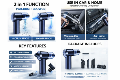 2 in One Portable Vaccum Cleaner (Vacuum + Blower) | Car & Home Use